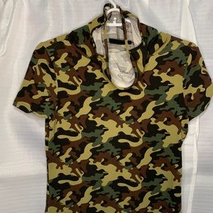 Camo tee with built in face mask/ turtle neck